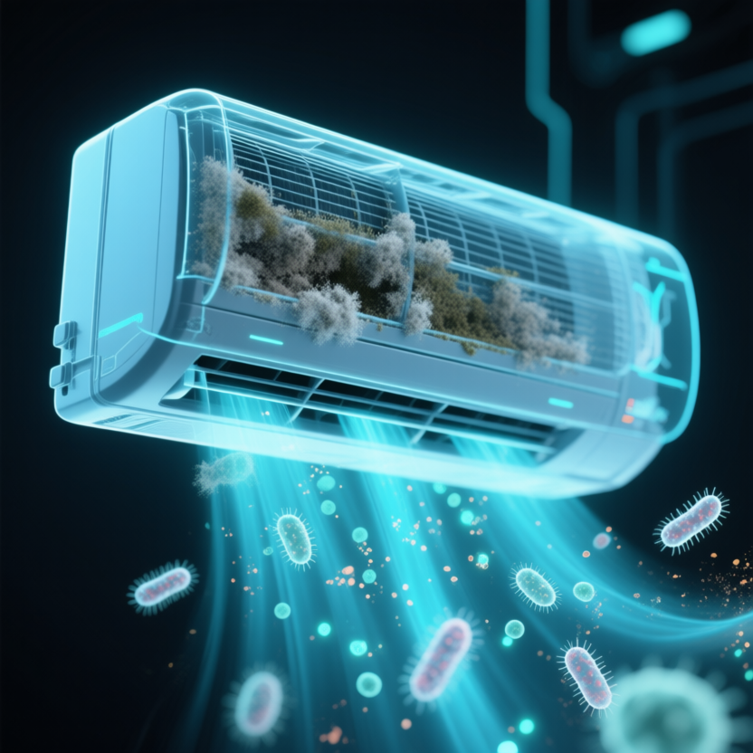 X-ray view of contaminated AC unit showing bacteria and mold